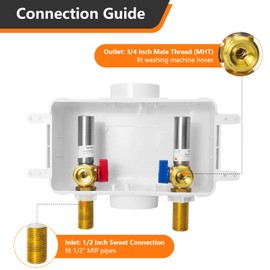 HeSun Washing Machine (Laundry) Outlet Box, 1/2 Inch MIP(Sweat) Inlet x 3/4 Inch MHT Outlet, Pex Washer Box with Center Double Drain, with Stainless Steel Arrestor