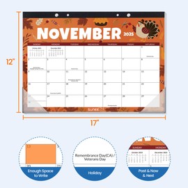 SUNEE Desk Calendar 2026, 18 Months from Oct. 2025 to Mar. 2027, 17"x12" Academic 2026 Desk Calendar for Home, School, or Office Desk Top Organizing, Seasons Color Monthy Calendar 2026