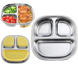 Stainless Steel Toddler Plate, Baby Suction Plates,Metal Snack Food Portion Plates,Divided Designed Metal Kid Plate,Safe Kids Plates for Kids