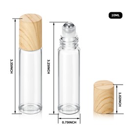Jxcmeng 12 Pack 10ml Empty Roller Bottles for Essential Oils, Clear Glass Roller Bottles with Stainless Steel Roller Balls, Empty Refillable Leak Proof Roll on Bottles with Wood Grain Plastic Caps
