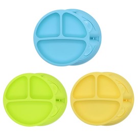 Yummy Baby Products Deluxe Silicone Plates 3 Pack with Suction, 100% Silicone and BPA Free, Microwave and Dishwasher Safe, Divided Design (Green/Yellow/Blue)