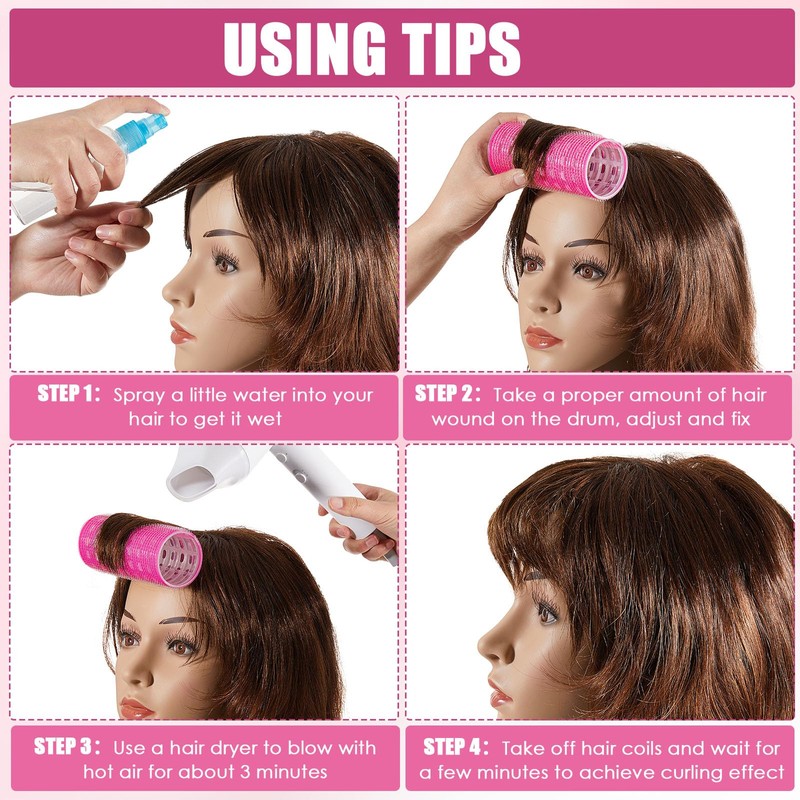 WILLBOND 4 Pcs Long Hair Rollers for Bangs Aluminum Core