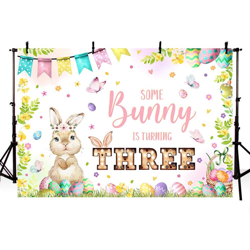 MEHOFOND 7x5ft Spring Bunny Theme Backdrop for Gril Third Birthday