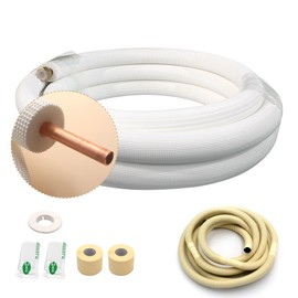 VEVEVA 25FT Copper Tubing Mini Split Line Set 1/4" OD Single Tube with Nuts,3/8" White Insulation Kit Pipe Round Metal for Air Condition,HVAC Heating System, Refrigeration,Industry, DIY