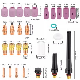 EeeKitOnline 52PCS TIG Welding Torch Stubby Gas Lens #10 Pyrex Glass Cup Kit for WP-17/18/26
