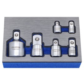 DAKCOS Adapter Set Socket Adapter Set | 6 Pieces | 1/4 Inch to 3/8 Inch, 3/8 Inch to 1/4 Inch, 3/8 Inch to 1/2 Inch, 1/2 Inch to 3/8 Inch, 3/4 Inch to 1/2 Inch, 1/2 Inch to 3/4 Inch, Matte Chrome
