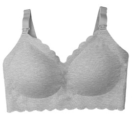 Oceanlily Scallop Edge Modal Nursing Bra Maternity Bralette, Wireless, Clip Down (Grey, XXL)