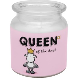 Sheepworld Kerze im Glas mit Motivdruck "Queen" | Duftkerze mit Vanille-Duft, im bedurckten Glas, Höhe 9 cm | Geschenk für Sie, Freundin, Schwester, Kollegin | 48849