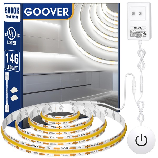 GOOVER LED Strip Light White COB Kit 5000K, UL 1440LEDs,