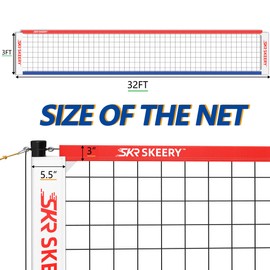 SKEERY Outdoor Heavy Duty Volleyball Net Set, Anti-Sag Design, Adjustable Aluminum Poles, Portable Volleyball Net for Backyard,Grass and Beach(Red and Blue)