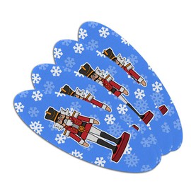 Grinning Nutcracker Soldier with Snowflakes Double-Sided Oval Nail File Emery Board Set 4 Pack