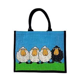 Box Shaped Eco Friendly Jute Shopping Bag with Gusset (Sheep)