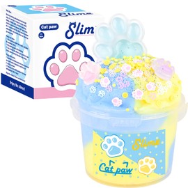 Blue Cat's Paw Cloud Slime Kit, with Fun Cat's Paw Slime Add Ins, Soft Non-Sticky, Fidget Toys Scented Slime Kit for Kids, Birthday Gifts for Boys & Girls, Classroom Rewards (300 ml)