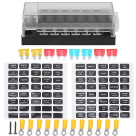 BUGUUYO 1set Way Fuse Block for Automotive and Use Compact Fused Distribution Holder with Label Stickers for Cars Rvs and Boats Includes Fuses and Terminals