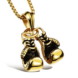OutstandLong Men Punk Boxing Gloves Chain Sport Necklace Golden Stainless Steel Pendant for Anniversary Birthday Jewelry