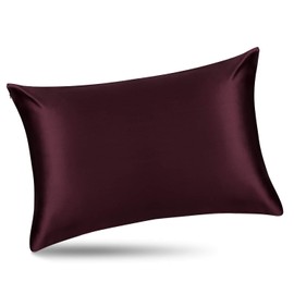 ALASKA BEAR - Natural Silk Pillowcase, Hypoallergenic, 19 momme, 600 thread count 100 percent Mulberry Silk, Standard Size 50x75 cm with hidden zipper(Burgundy red)