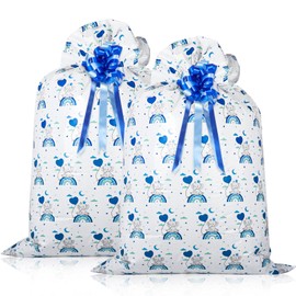 Nwvuop 2 Pack Jumbo Plastic Gift Bags, 56× 36 Inches Extra Large Baby Shower Bags Baby Girl Gift Bags for Birthday Baby Shower(Blue)