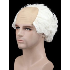 Karlery Short Curly Fits Old Man Bald Cap Mad Scientist Halloween Cosplay Wig Anime Costume Party Wig (White)