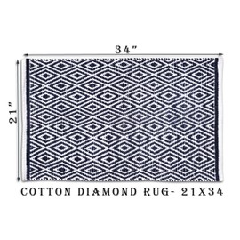 Ramanta Home - Alfombra 100% algodón con diamantes de 21 x 34 pulgadas, reversible, lavable, color azul marino, alfombras de baño, alfombras de entrada, alfombras para sala de estar, alfombra de