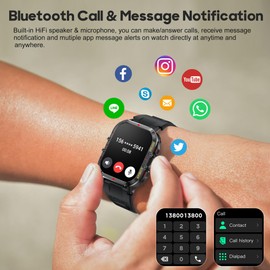 Aoekne Smartwatch Herren Militär mit Telefonfunktion, 1.96'' Fitnessuhr mit 100+ Sportmodi Herzfrequenz SpO2 Schlafmonitor Schrittzähler Wasserdicht Smartwatch für iOS Android (Grün)