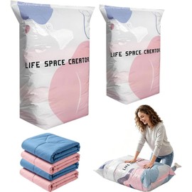 ZFFAFUR No-Pump Vacuum Storage Bags 2-Pack Large – Press & Seal Space Saver for Clothes, Duvets, Pillows & Blankets – Keeps Bedding Dry, Dust-Free & Compact for Travel & Home Organisation