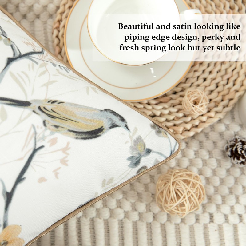 VOGOL Linen Textured Throw Pillow Covers, Grey Sparrows Print Soft