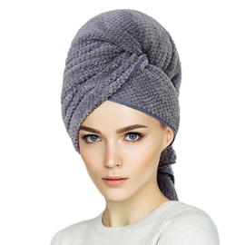 1 Piece Microfibre Hair Towel, Quick Drying and Absorbent Hair Drying Towel, Anti-Frizz Head Scarf, Large Hair Drying Head Scarf for Women (Grey 60 x 100 cm)