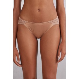 Intimissimi Woman's Lace and Silk Bikini Briefs in Natural, Size L