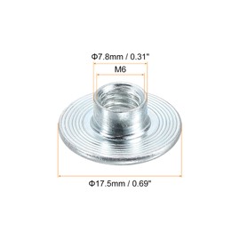 uxcell M6 T-Nuts, 12pcs Carbon Steel Tee Nut Round Base Weld Nuts 6mm Height Through Hole Flange Insert Female Thread Plate Nuts, Silver