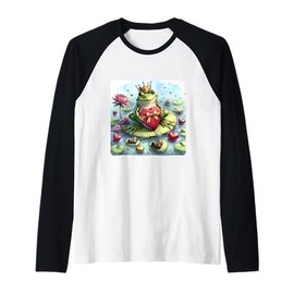 Frog Awaits Valentine's Princess With Chocolates On Lilypad Raglan Baseball Tee