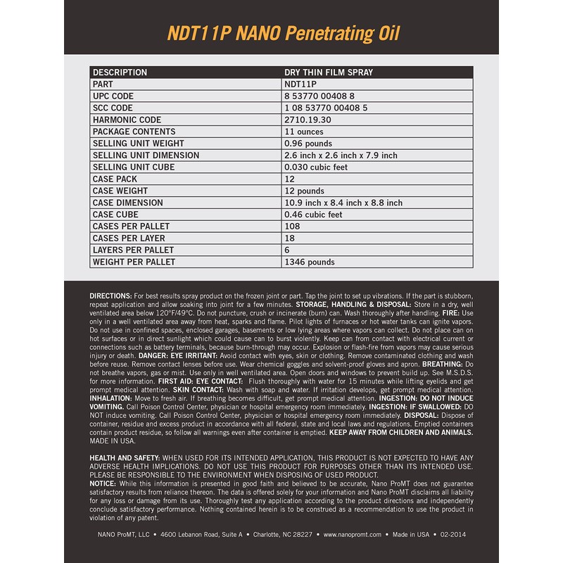 Nano NDT11P Penetrating Lubricant - 11 oz.