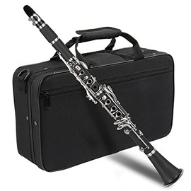 Ktaxon Bb Clarinet for Beginners, Band & Orchestra Musical Instruments 17 Keys B Flat Student Clarinets Set with Cleaning Kit, Case, Mouthpiece, Accessories (Black)