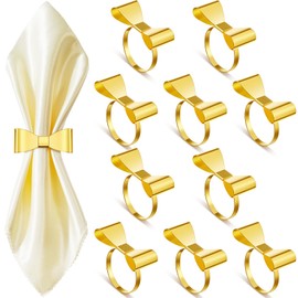 FillTouch 10 Pcs Bow Napkin Rings Gold Bowknot Napkin Rings Stainless Steel Napkin Rings Metal Bow Napkin Holder Serviette Buckles Metallic Adornment for Table Settings Kitchen Dinner Party Wedding