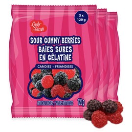 Lady Sarah Sour Gummy Berries - 360 Grams (Pack of 3 x 120G Bags) | Canada’s Top Choice Bulk Candy Bear Bag | Sour Candy & Gummies for Parties & Gifts