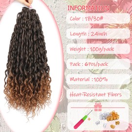24Inch Deep Wave Twist Curly Crochet Hair Extensions 6Pack Deep Wavy Air Curl Bulk Hair Synthetic Boho Braids Water Wave Crochet Hair Extension for Women (TB/30, 24Inch-6Pack)