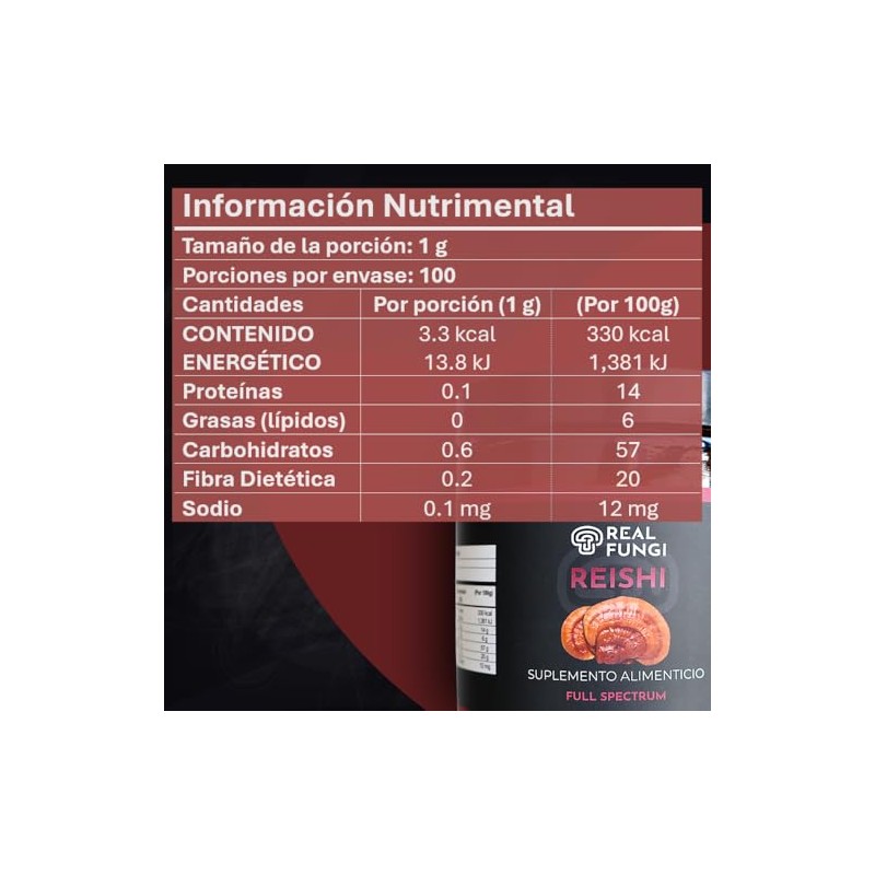 Reishi Suplemento en polvo de extracto de hongo - (100g)