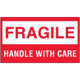 Aviditi Tape Logic 3" x 5","Fragile Handle with Care" Red/White Warning Sticker, for Shipping, Handling, Packing, and Moving (1 Roll of 500 Labels)