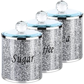 Airtight Kitchen Canister Set with Lids, Coffee, Sugar, Flour Decor Containers, Luxurious Diamond Style Kitchen Containers for Festival Gifts and Business Gifts for Family and Friends (Set of 3)