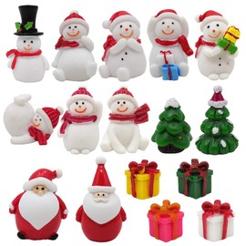 EMiEN 16PCS Snowman Winter Christmas Miniature Ornament Kits for DIY Christmas Scene Fairy Garden Dollhouse Décor, Mini Christmas Tree, Santa for Christmas Party Decoration Micro Landscape Accessories