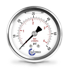 CARBO Instruments 2 1-2" Pressure Gauge, Stainless Steel Case, Chrome Plated Brass Connection, Liquid Filled, 0-60 psi/kPa, Back Mount 1/4" NPT