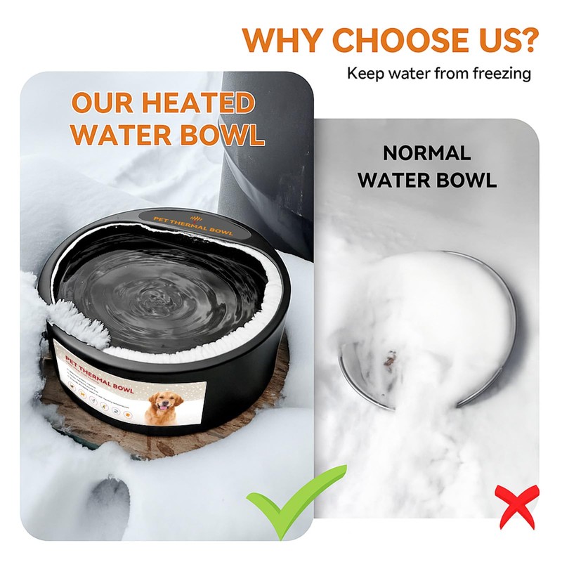 Billionchains Dog Heated Water Bowl for Outdoor No Freeze Water