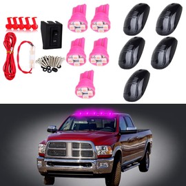 cciyu 5x Smoke Len Cab Roof Top Marker Running Lights +Wiring Pack T10 4-3528-SMD Purple/Pink LED Bulbs