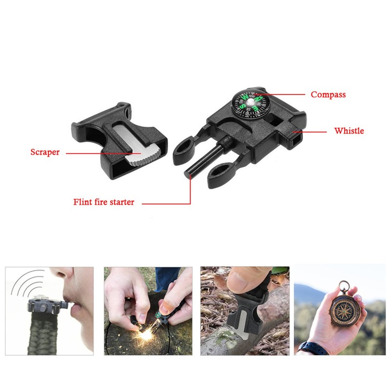 Lixada 10Pcs Emergency Whistle Buckle with Flint Scraper Fire Starter