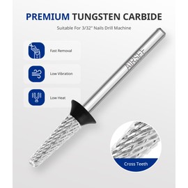 AIRSEE Tungsten Carbide Acrylic Nail Drill Bit Efile Electric File Machine Head Tip for Manicure Polishing Art Remove Gel 3/32" 2 Way Safety Use Ball Top Tapered Bit Cone Shape Extra Coarse-XC