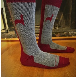 Peruvian Link Alpaca Socks Treated with Aloe Vera for Men and Women - Medium Weight Boot Socks 1 Pair (Cherry/Silver, Large)