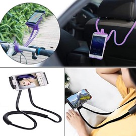 Kikmrp Neck Phone Holder - Universal Hanging on Neck Lazy Phone Holder DIY Free Rotating Stand on Table Smart Multiple Functions Mobile Phone Mount Stand(Black)