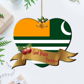 God Bless Kashmir Christmas Tree Ornament World State Map Flag Xmas Ornament Keepsake Holiday Decoration Funny Acrylic Ornament Pendant for Friends Coworkers Employees Family