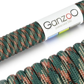 Ganzoo Paracord 550 Camouflage Forest Rope for Bracelet, Lead, Collar, 15 Metres Nylon/Polyester Rope 4 mm, 7 Core Strands, Parachute Cord Maximum Load 250 kg (550 lbs)