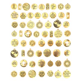 YETOOME 60 Pcs Antique Gold Inspiration Words Charms Engraved Motivational Charms Pendants for Jewelry Making Crafting Findings Accessory