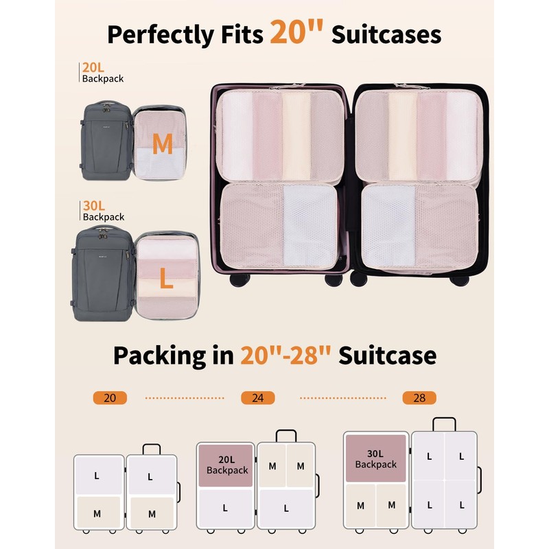 ECOHUB 4-Piece Packing Cubes Compression, 300% Higher Tear Resistance Suitcase